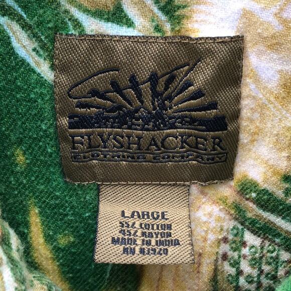 Flyshacker Sailfish Green Tan Acid Tie Dye Short Sleeve Button Shirt Mens Large - Picture 10 of 10